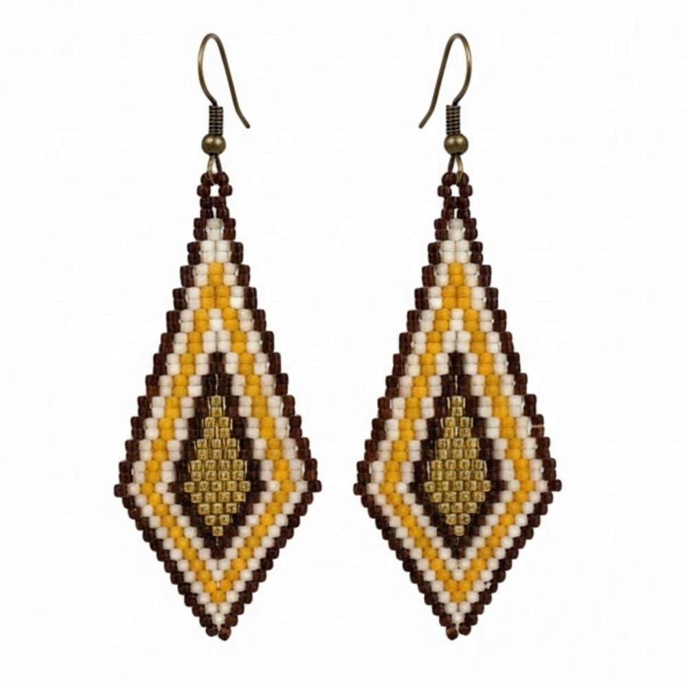 Geometric Diamond Hand-Beaded Seed Bead Earrings